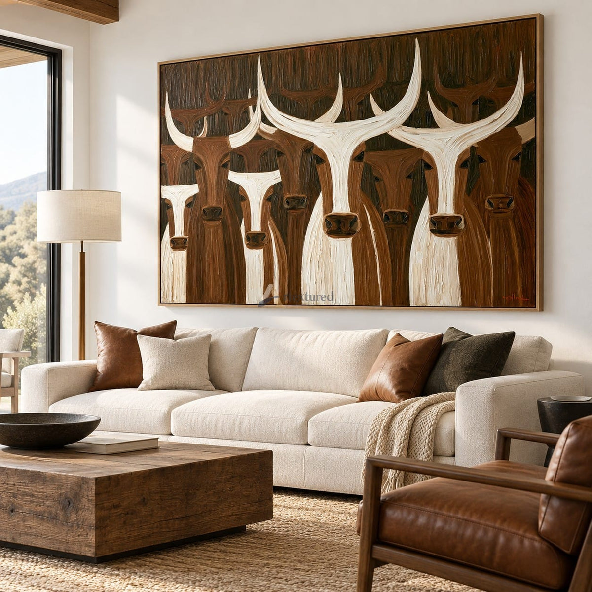 Longhorn Gathering — Brown and White Texas Cattle Wall Art#wp261796