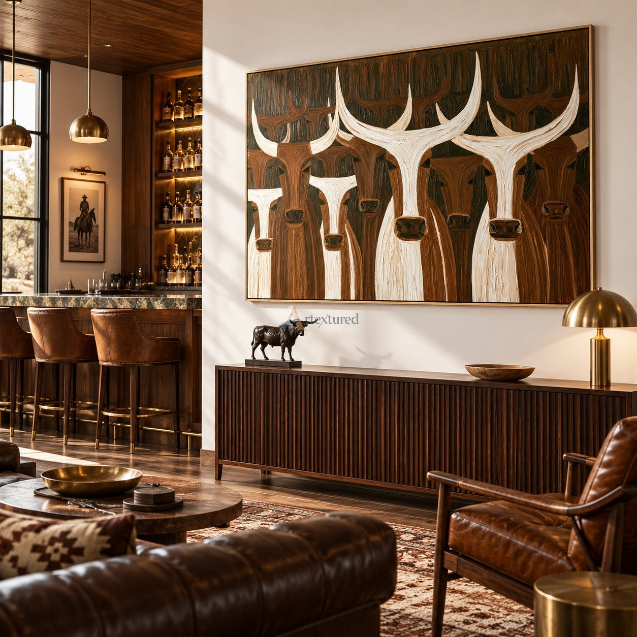 Longhorn Gathering — Brown and White Texas Cattle Wall Art#wp261796