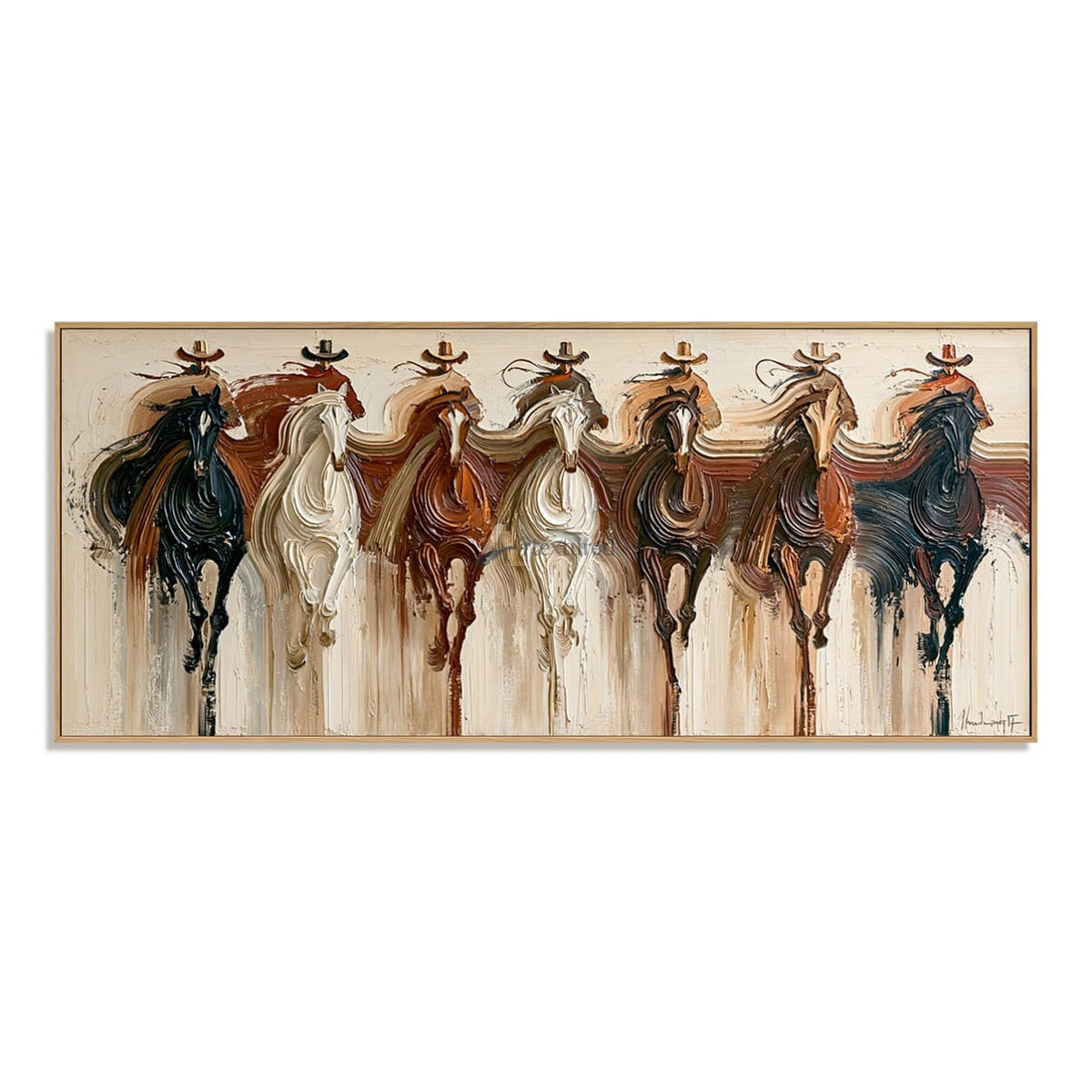 texture Seven Riders — Hand-Painted Textured Western Horse & Cowboy Panoramic Wall Art#wp261799