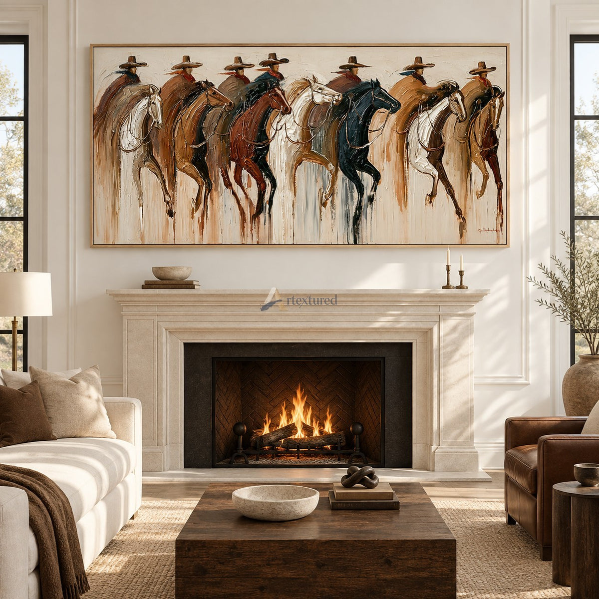 Open Range Riders — Hand-Painted Textured Western Cowboy Horse Wall Art#wp261800