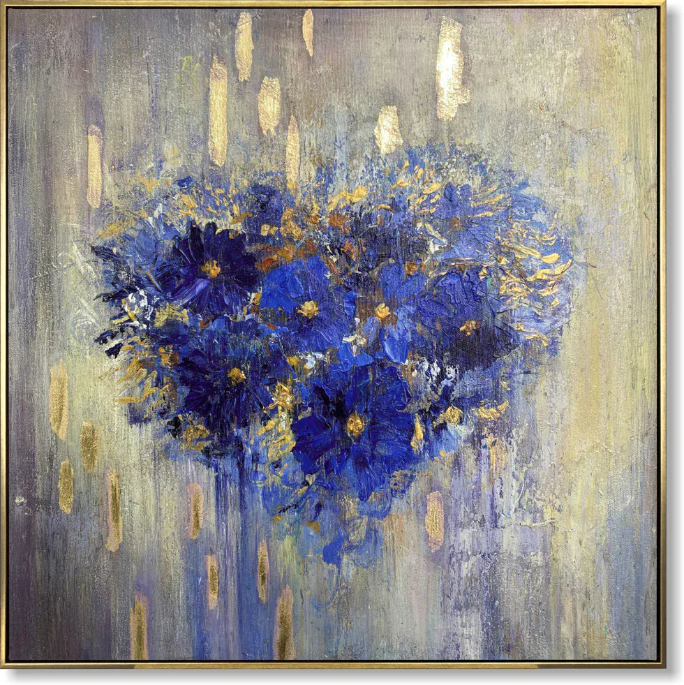 Blue Floral Heart – Modern Textured Canvas Art#AB0519036
