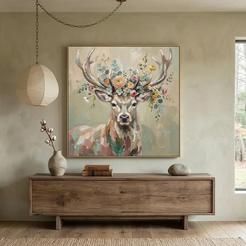 Garden Antlers – Floral Deer Portrait Wall Art#yy101530
