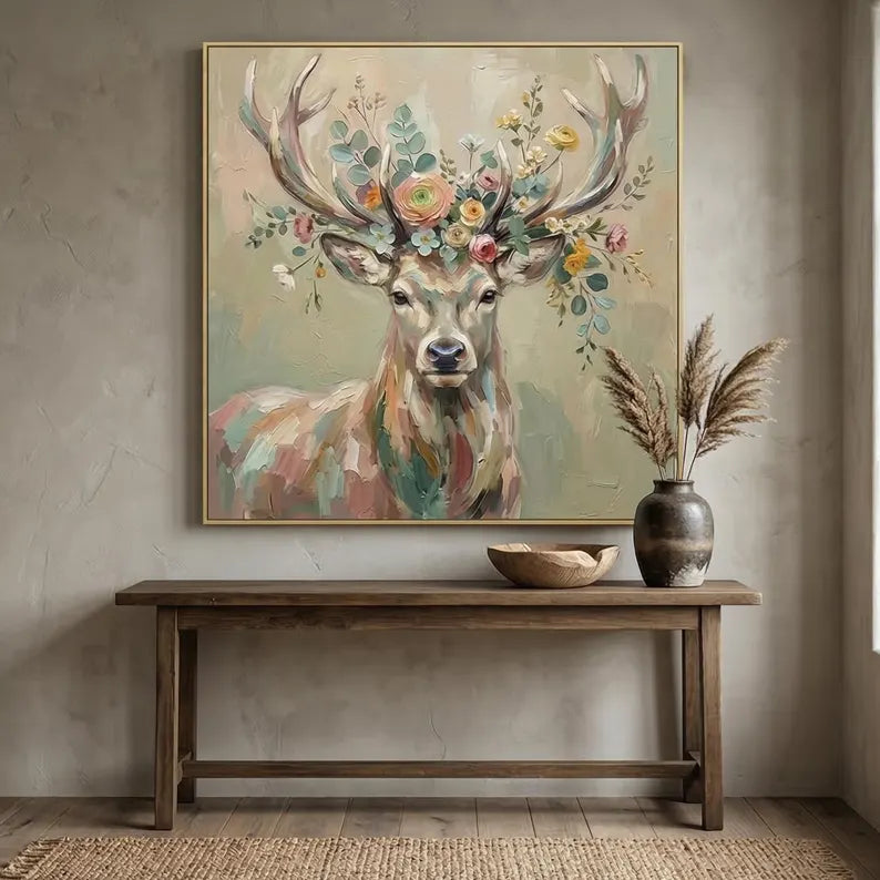 Garden Antlers – Floral Deer Portrait Wall Art#yy101530