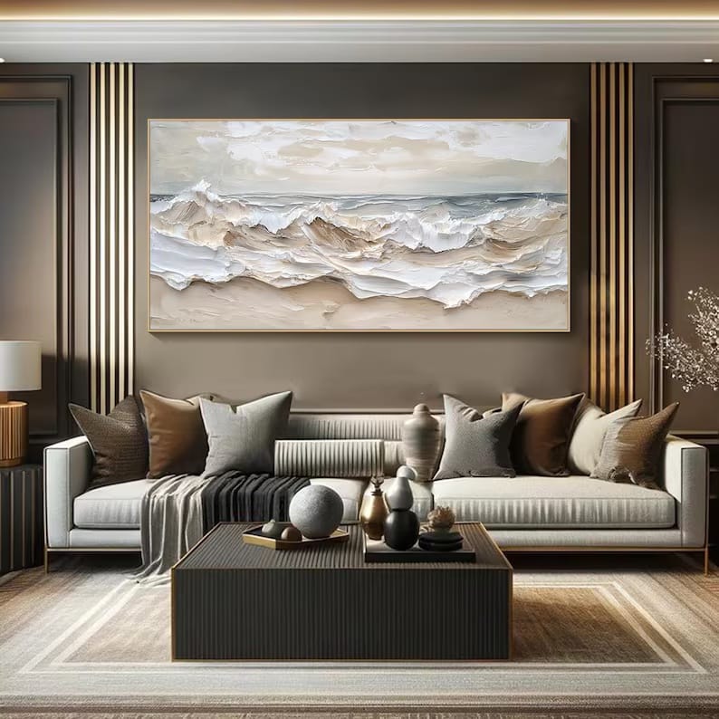Neutral Textured Ocean Wave Painting – Coastal Wall Art#yy61701