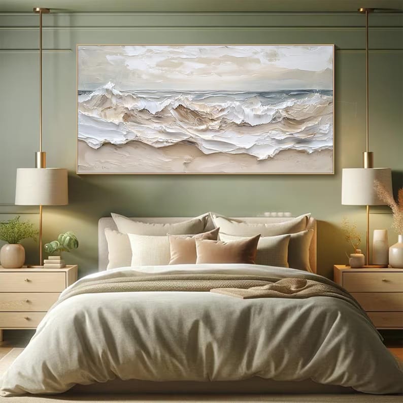 Neutral Textured Ocean Wave Painting – Coastal Wall Art#yy61701