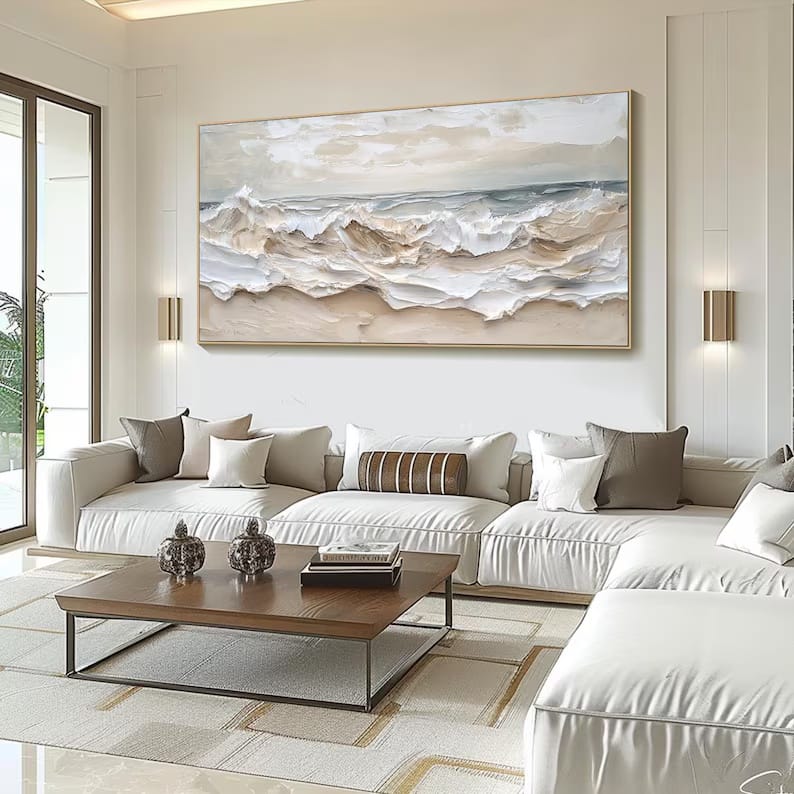 Neutral Textured Ocean Wave Painting – Coastal Wall Art#yy61701