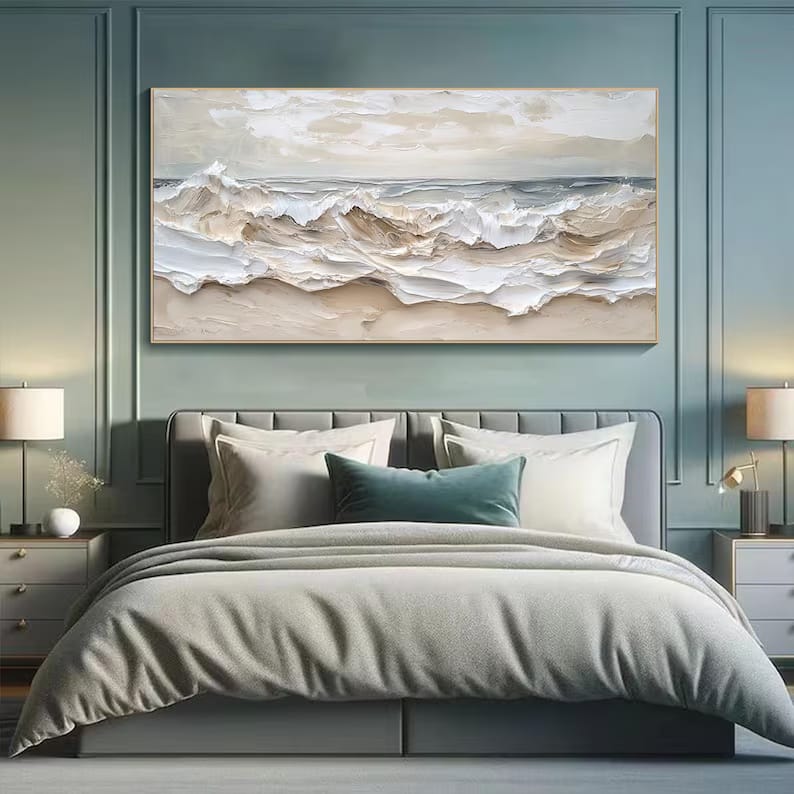 Neutral Textured Ocean Wave Painting – Coastal Wall Art#yy61701