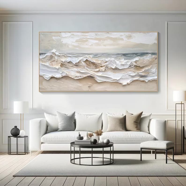 Neutral Textured Ocean Wave Painting – Coastal Wall Art#yy61701