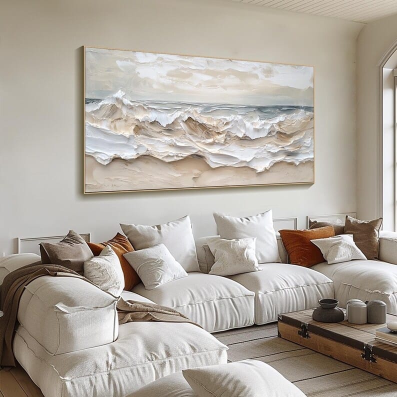 Neutral Textured Ocean Wave Painting – Coastal Wall Art#yy61701