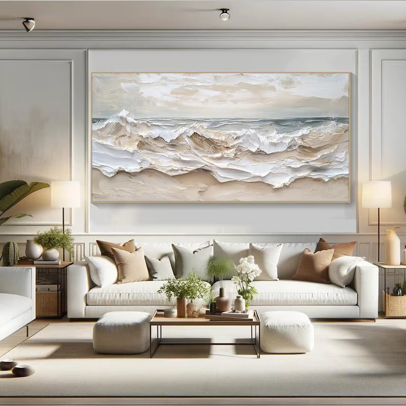 Neutral Textured Ocean Wave Painting – Coastal Wall Art#yy61701