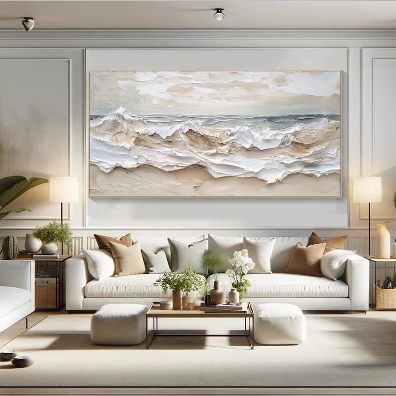 Neutral Textured Ocean Wave Painting – Coastal Wall Art#yy61701