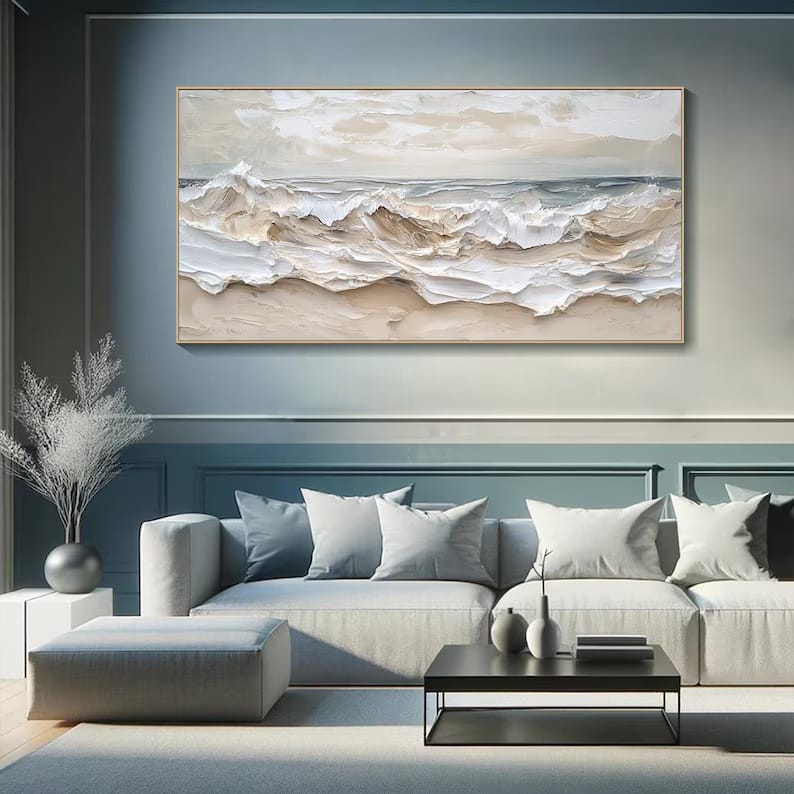 Neutral Textured Ocean Wave Painting – Coastal Wall Art#yy61701