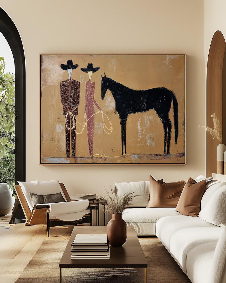 Western Horse and Cowboys Painting – Southwestern Wall Art#yy61702
