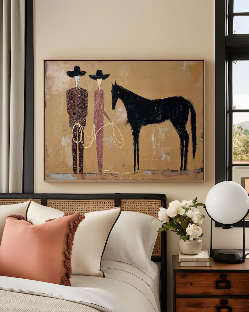 Western Horse and Cowboys Painting – Southwestern Wall Art#yy61702