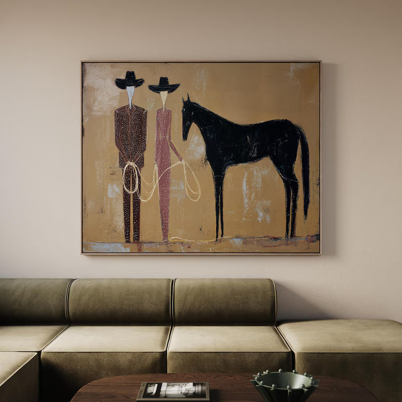 Western Horse and Cowboys Painting – Southwestern Wall Art#yy61702