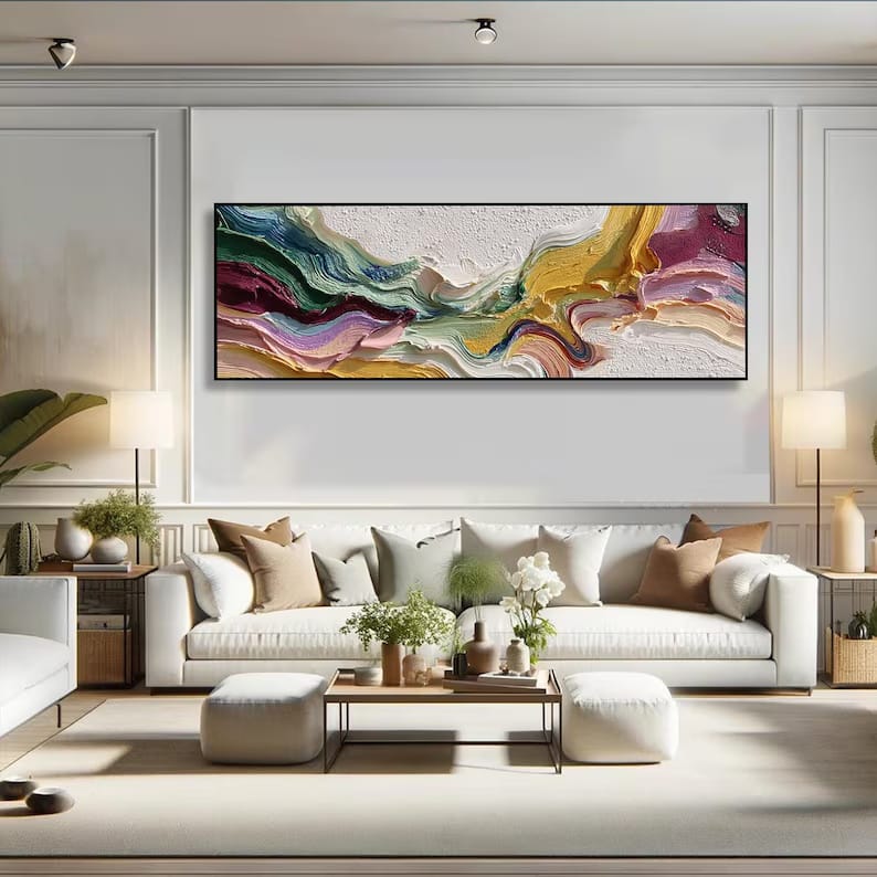 Colorful Textured Abstract Painting – Panoramic Wall Art#yy61703