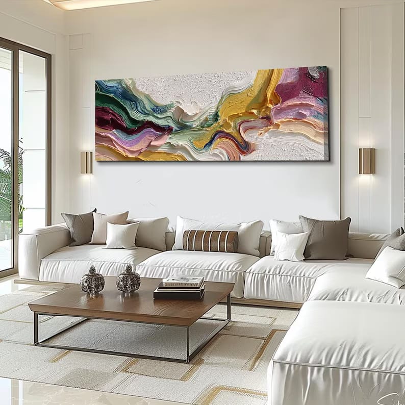 Colorful Textured Abstract Painting – Panoramic Wall Art#yy61703