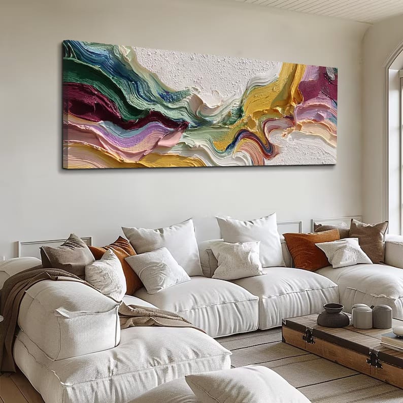 Colorful Textured Abstract Painting – Panoramic Wall Art#yy61703