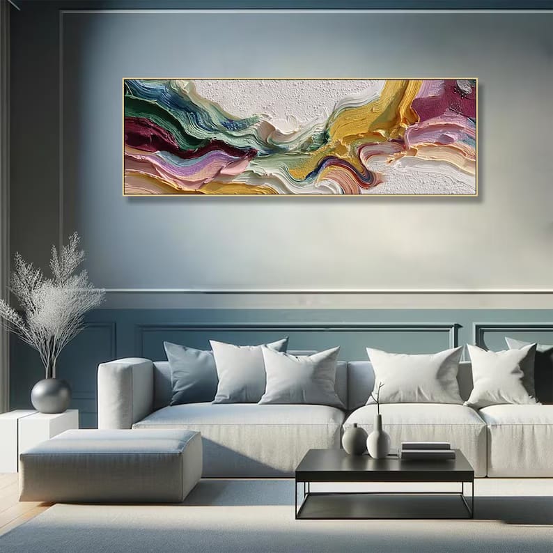 Colorful Textured Abstract Painting – Panoramic Wall Art#yy61703