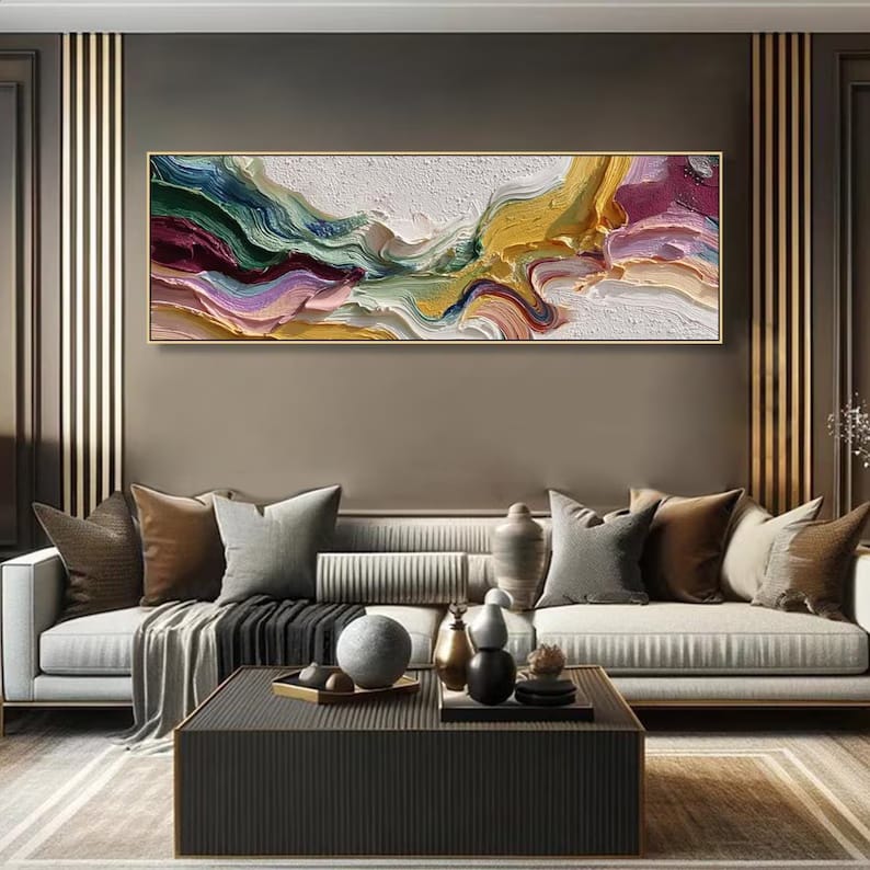 Colorful Textured Abstract Painting – Panoramic Wall Art#yy61703