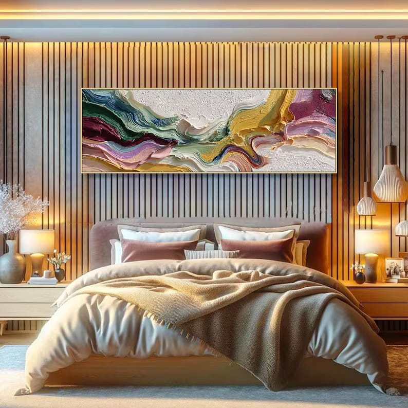 Colorful Textured Abstract Painting – Panoramic Wall Art#yy61703
