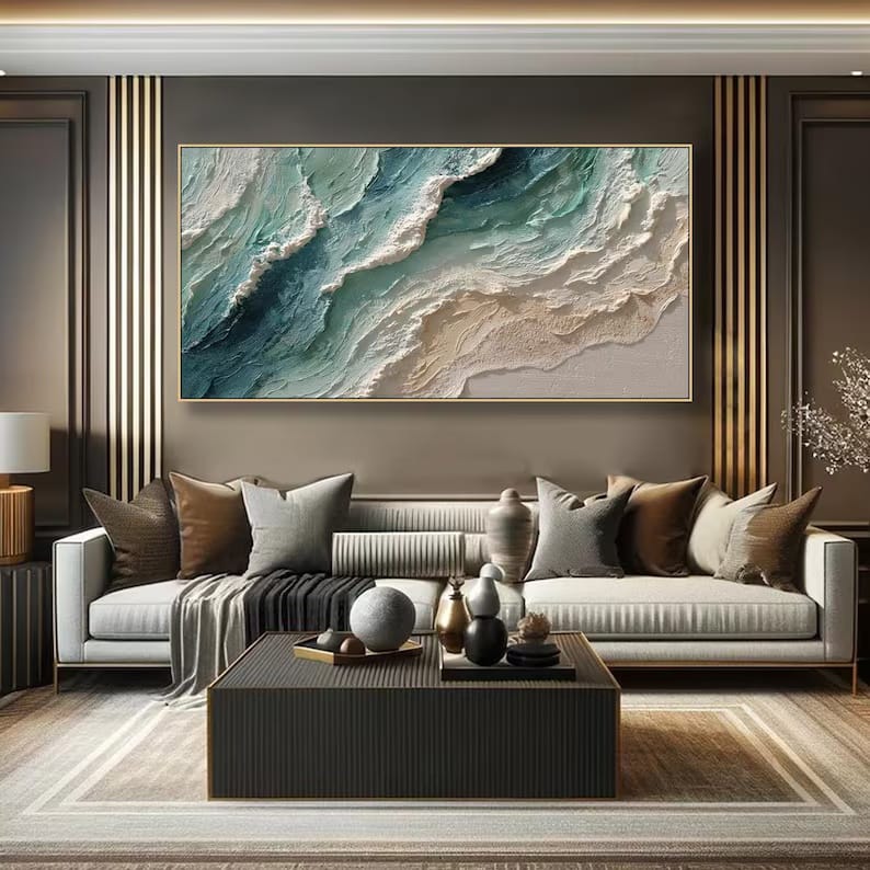 Teal Textured Ocean Wave Painting – Coastal Wall Art#yy61704