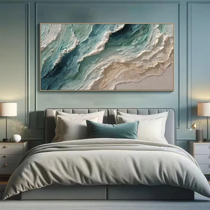 Teal Textured Ocean Wave Painting – Coastal Wall Art#yy61704