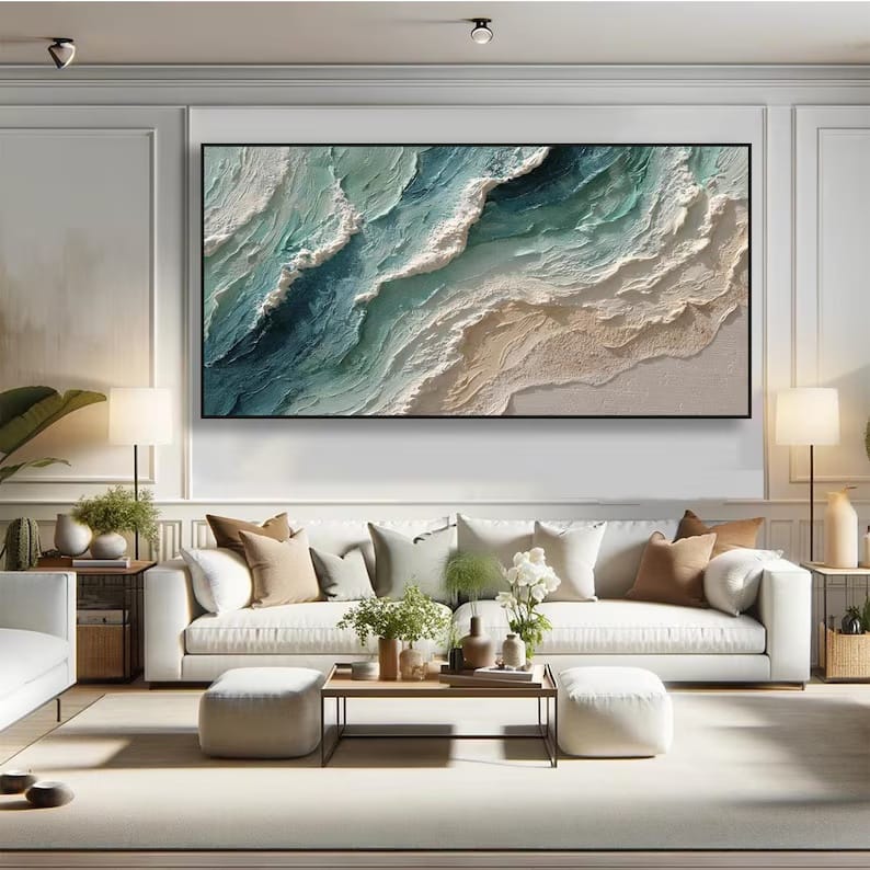 Teal Textured Ocean Wave Painting – Coastal Wall Art#yy61704