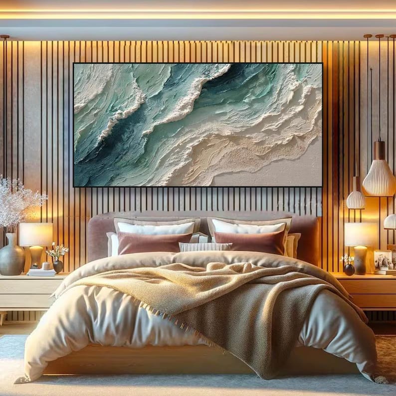 Teal Textured Ocean Wave Painting – Coastal Wall Art#yy61704