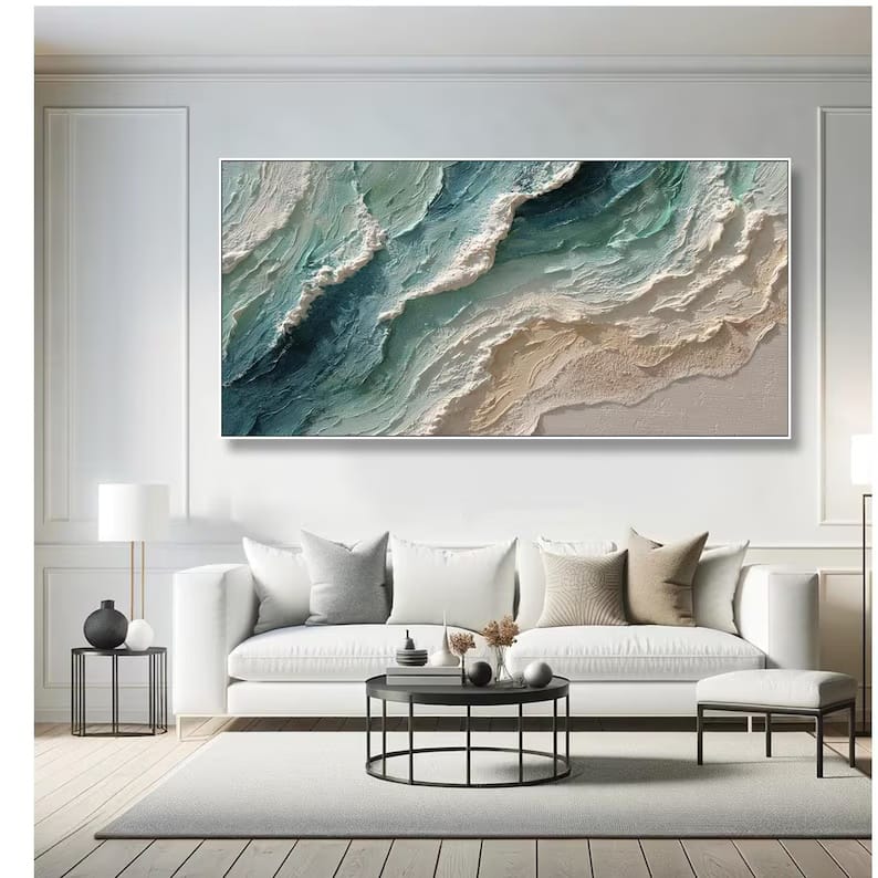 Teal Textured Ocean Wave Painting – Coastal Wall Art#yy61704