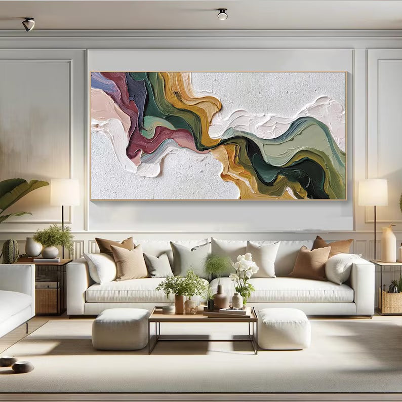 Colorful Textured Abstract Painting – Modern Horizontal Wall Art#yy61707