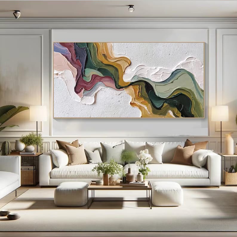 Colorful Textured Abstract Painting – Modern Horizontal Wall Art#yy61707
