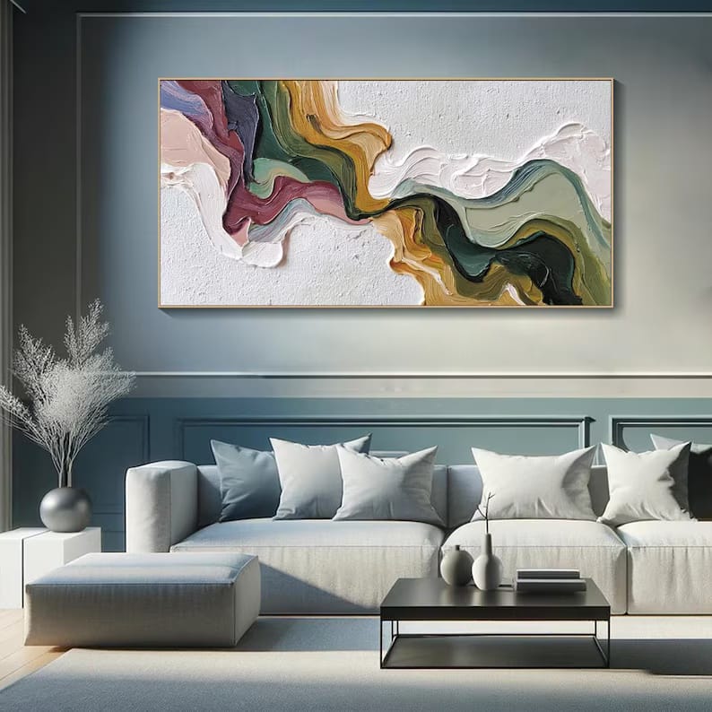Colorful Textured Abstract Painting – Modern Horizontal Wall Art#yy61707
