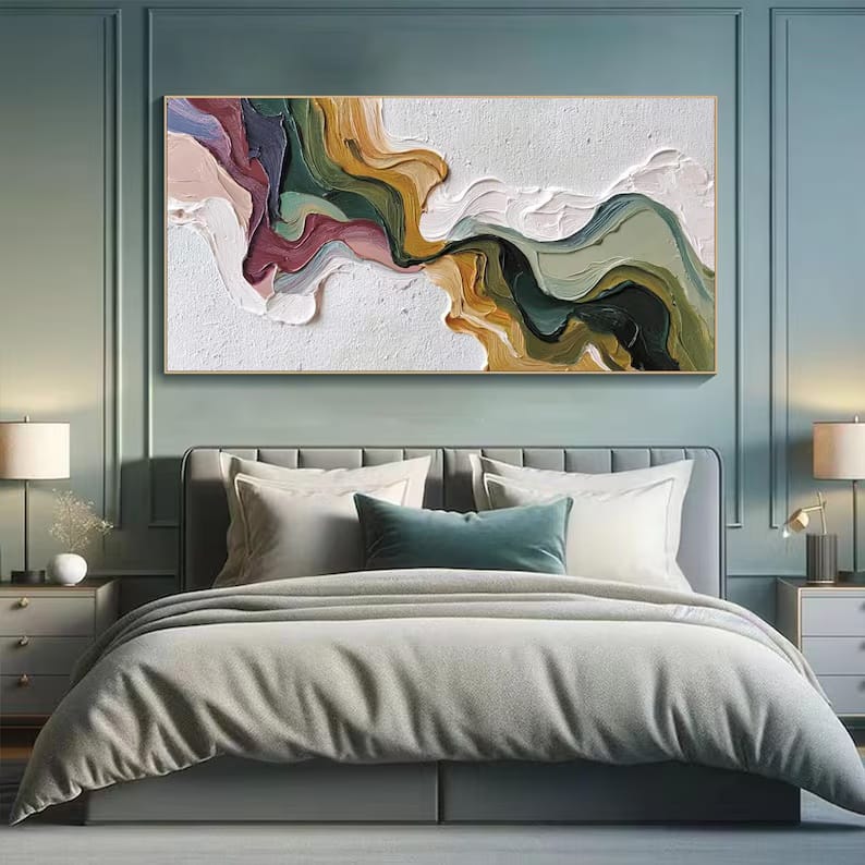 Colorful Textured Abstract Painting – Modern Horizontal Wall Art#yy61707