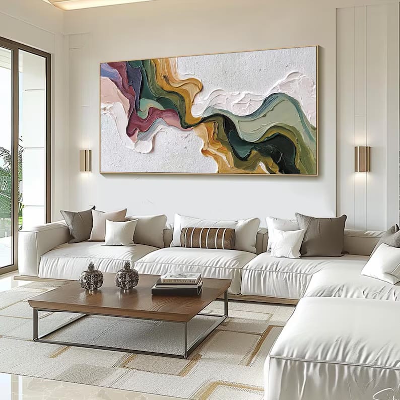 Colorful Textured Abstract Painting – Modern Horizontal Wall Art#yy61707