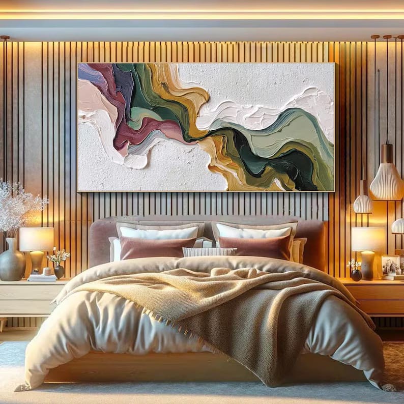 Colorful Textured Abstract Painting – Modern Horizontal Wall Art#yy61707