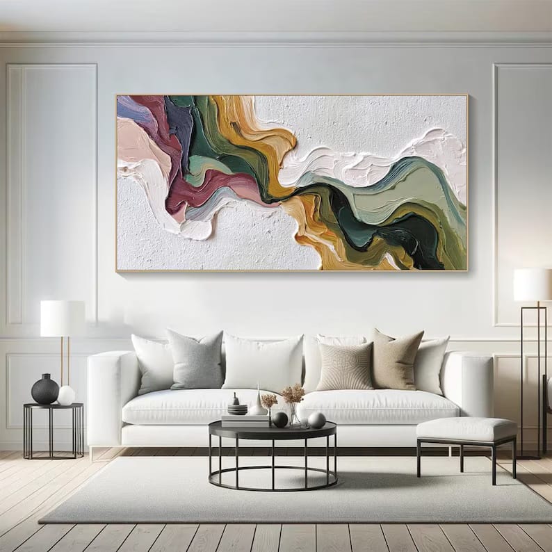 Colorful Textured Abstract Painting – Modern Horizontal Wall Art#yy61707