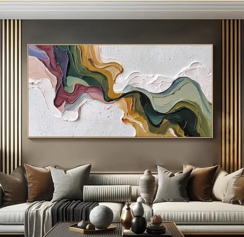 Colorful Textured Abstract Painting – Modern Horizontal Wall Art#yy61707