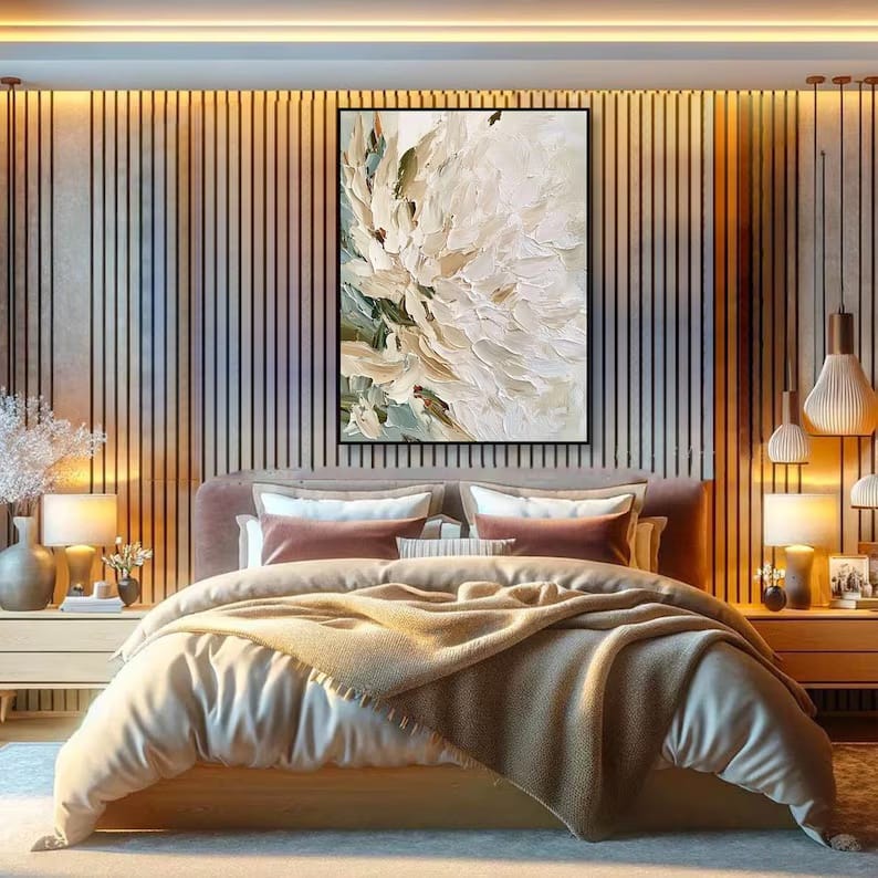 texture White Textured Floral Painting – Neutral Botanical Wall Art#yy61709