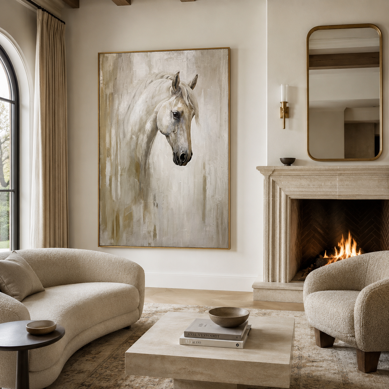 White Majesty – Elegant White Horse Portrait Oil Painting#yy710076
