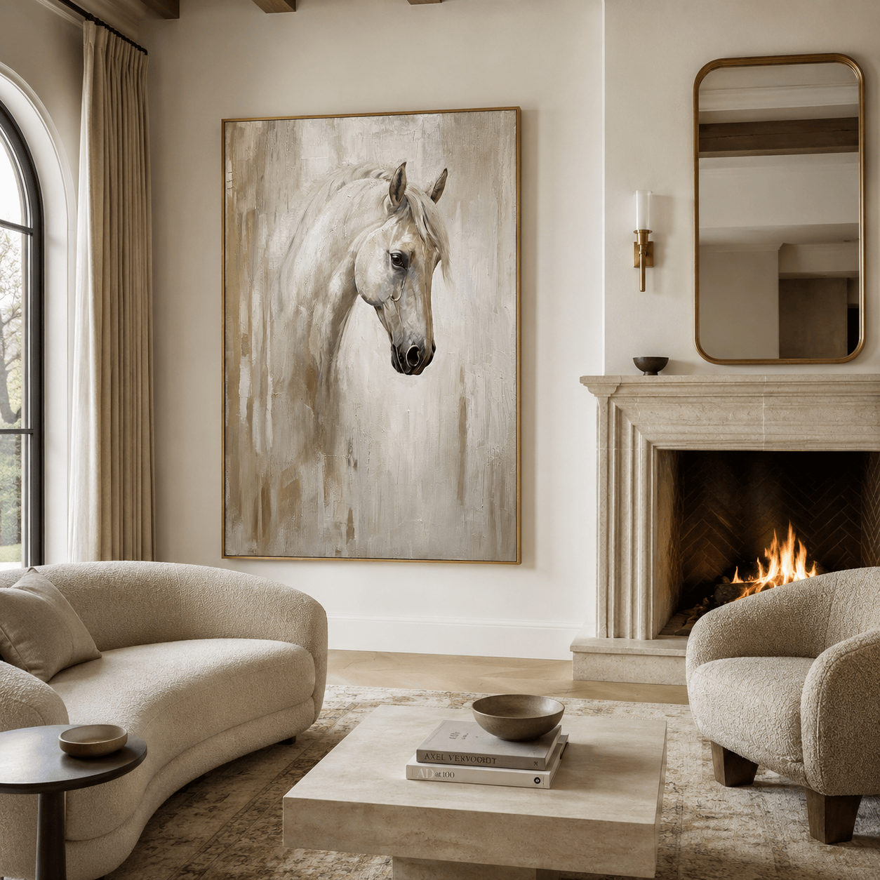 White Majesty – Elegant White Horse Portrait Oil Painting#yy710076