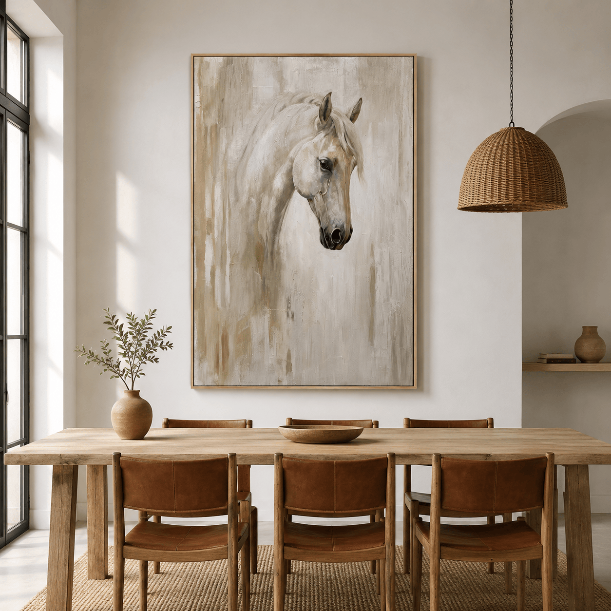 White Majesty – Elegant White Horse Portrait Oil Painting#yy710076
