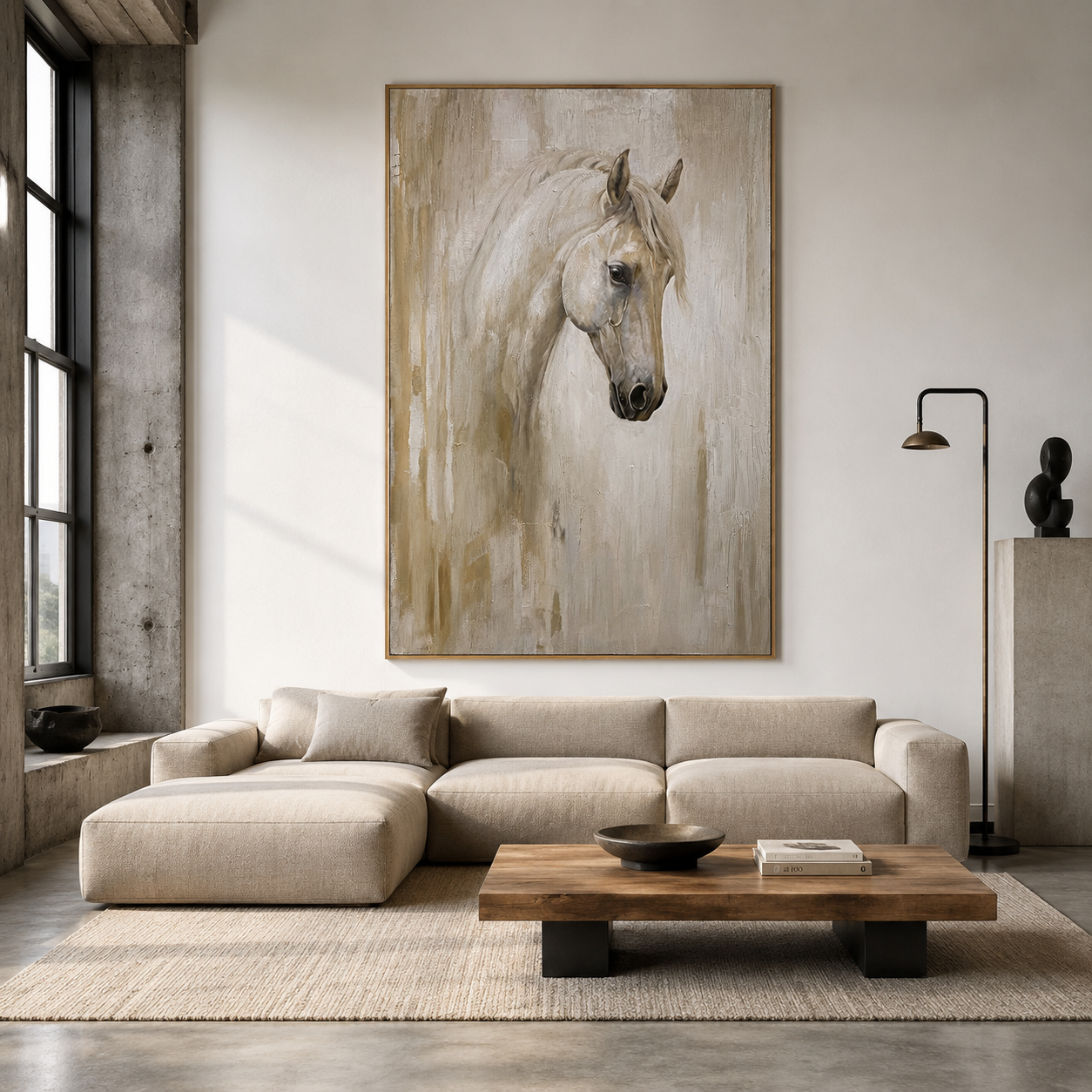 White Majesty – Elegant White Horse Portrait Oil Painting#yy710076