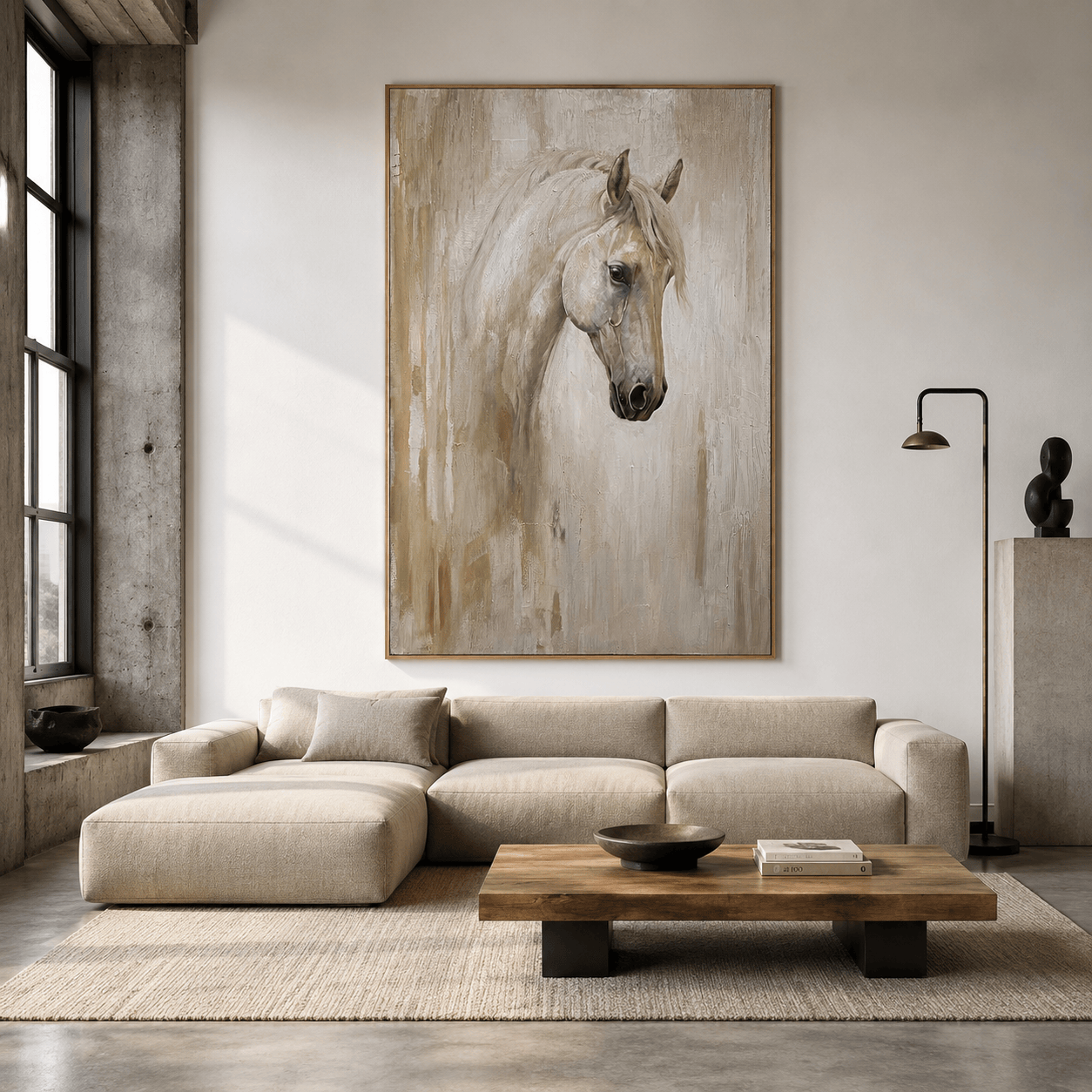 White Majesty – Elegant White Horse Portrait Oil Painting#yy710076