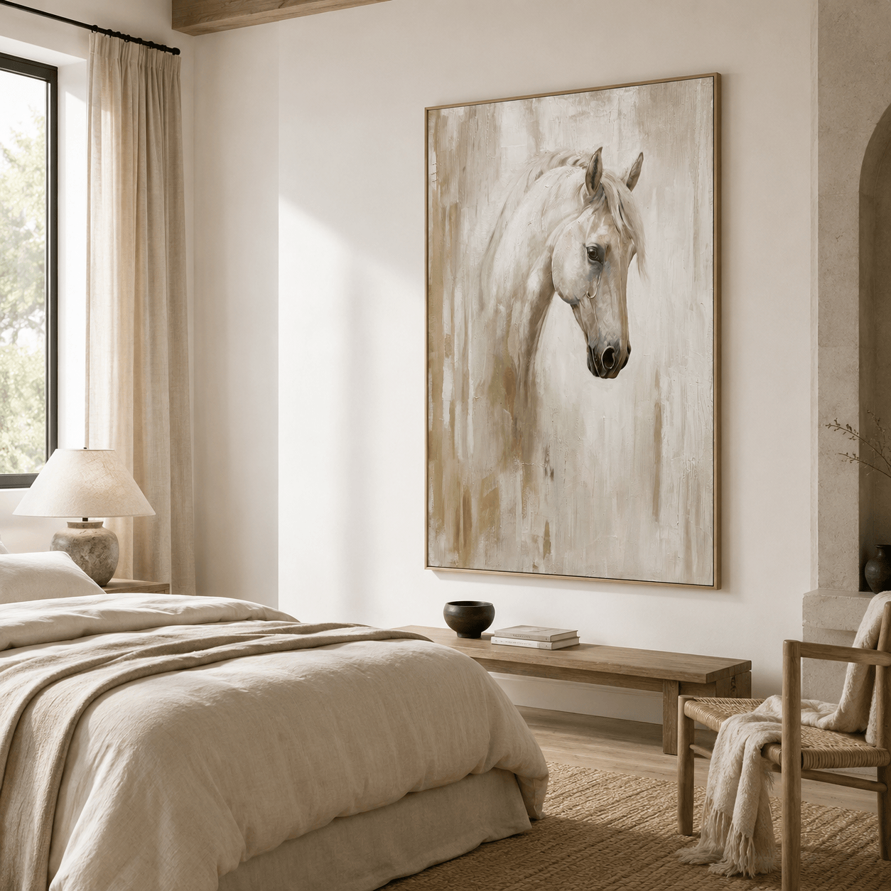 White Majesty – Elegant White Horse Portrait Oil Painting#yy710076