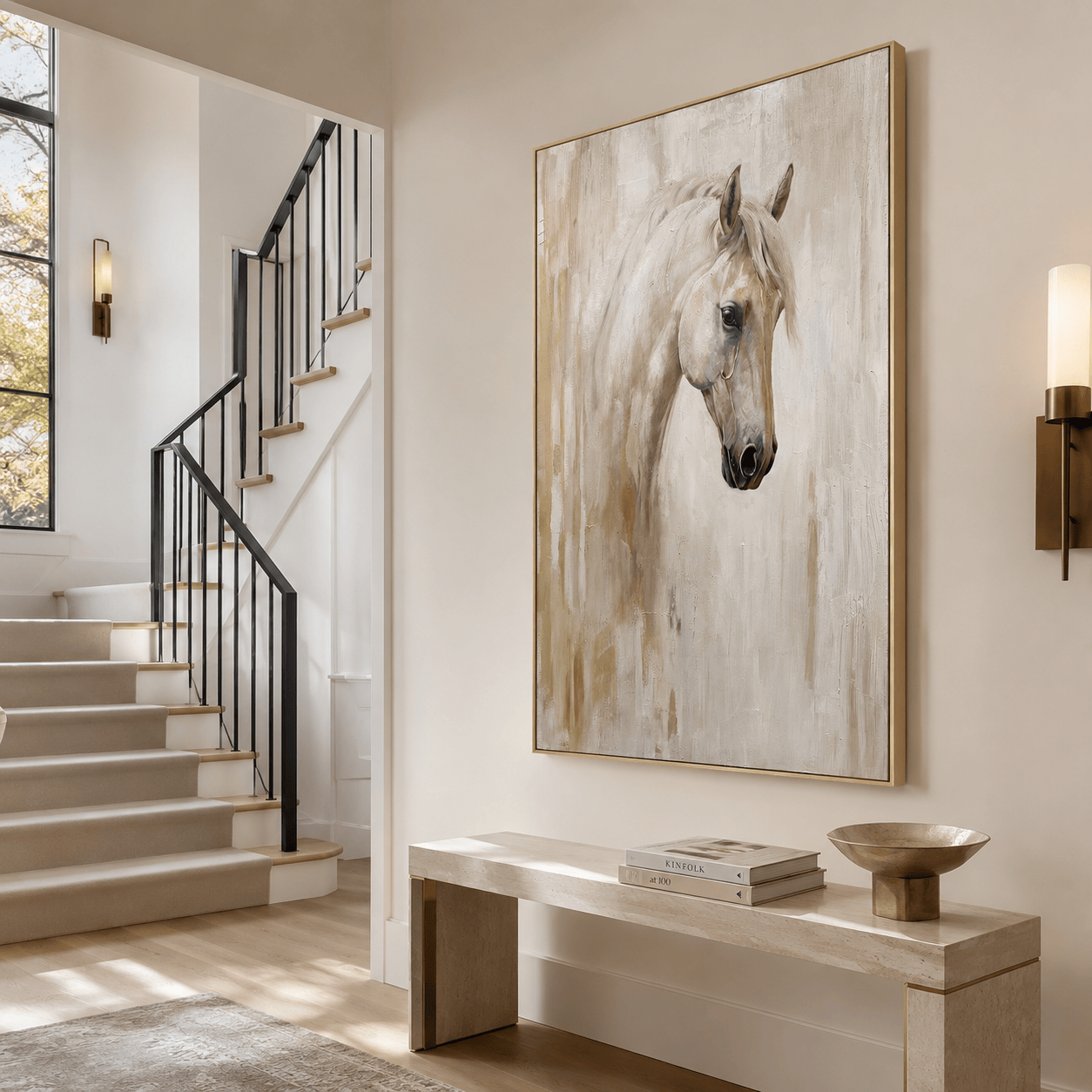 White Majesty – Elegant White Horse Portrait Oil Painting#yy710076