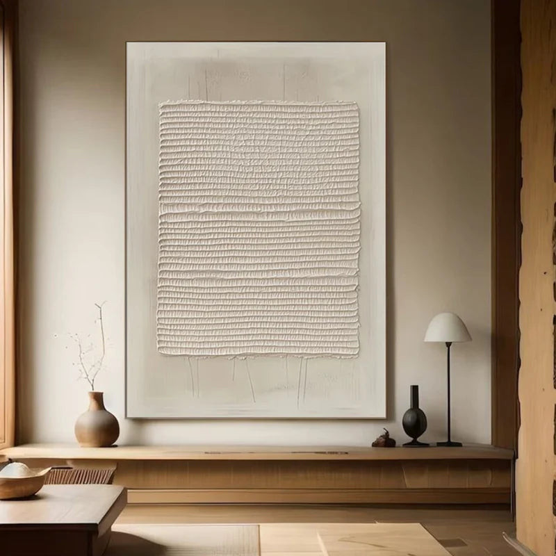 White Textured Wall Art – Minimalist 3D Abstract Canvas Painting#yy721001