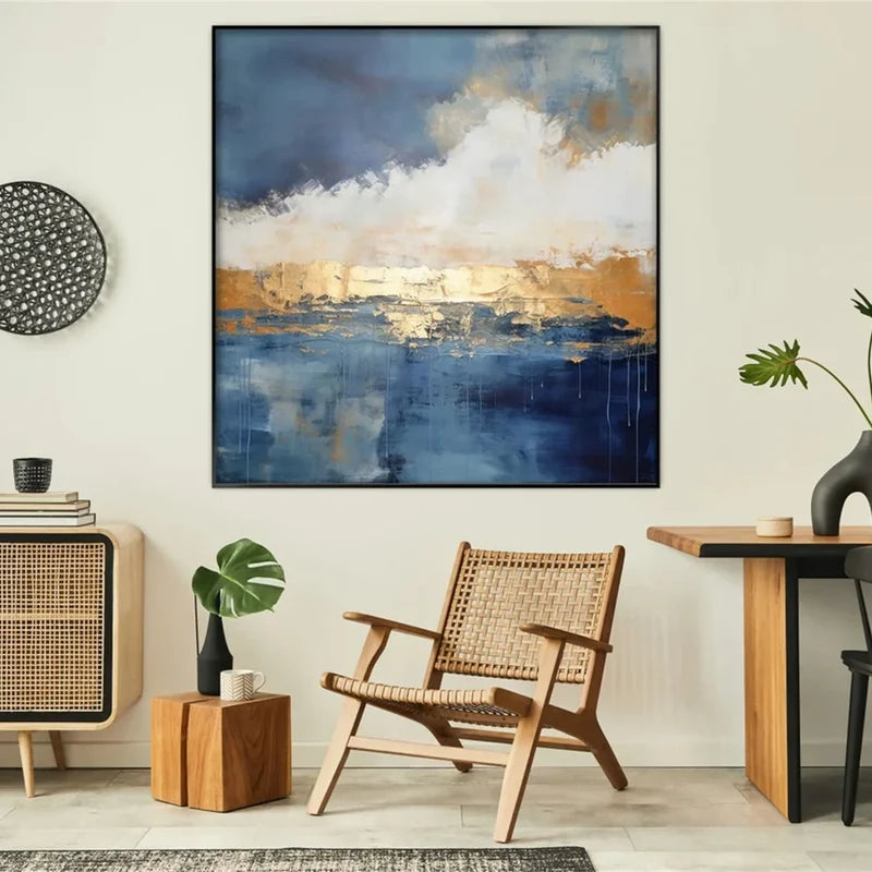 Blue Abstract Ocean Wall Art – Modern Textured Canvas Painting#yy721004