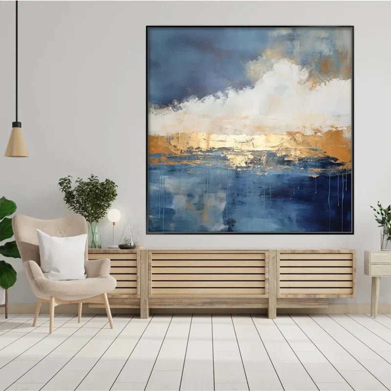 Blue Abstract Ocean Wall Art – Modern Textured Canvas Painting#yy721004
