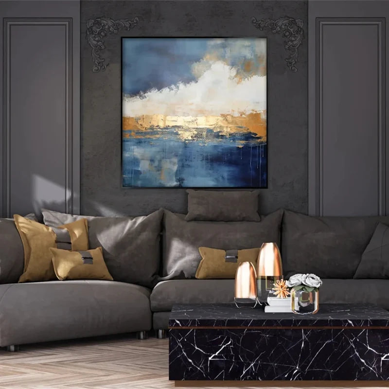 Blue Abstract Ocean Wall Art – Modern Textured Canvas Painting#yy721004